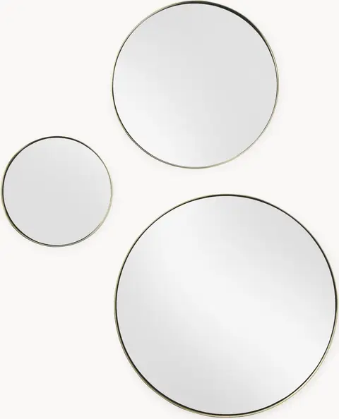 Rundes Wandspiegel-Set 3er-Set, Gold, Transparent aus Glas, Metall pulverbeschichtet