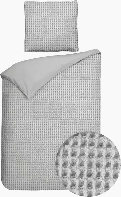 Waffelpiquet-Bettwäsche, 220 x 155 / 80 x 80 cm, Grau