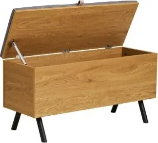 Holzbank mit Stauraum H 48 L 33 B 92, Grau, Braun – Ansicht 2 – Ansicht 2