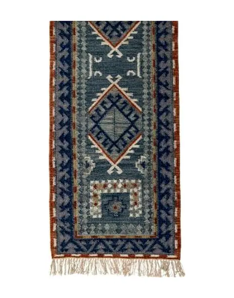 Wollläufer mit Muster in Blau, Weiß und Gelb