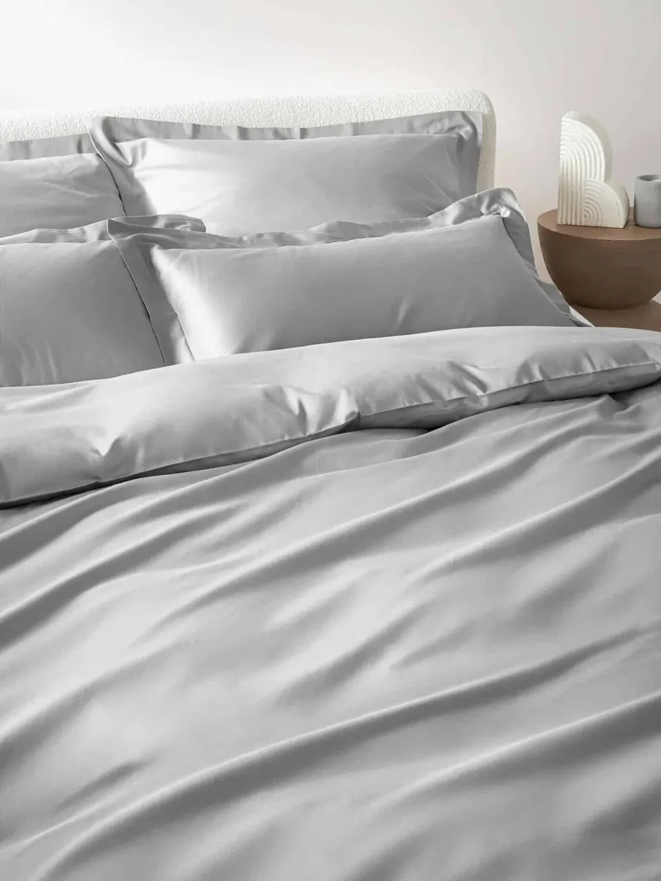 Baumwoll-Satin-Bettwäscheset, 155×220/80×80 cm – Bettdeckenbezug Premium, hellgrau aus Baumwolle