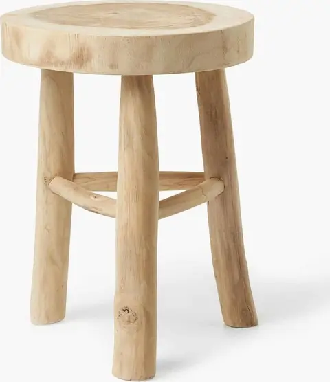 Runder Hocker aus Mungurholz, Helles Holz