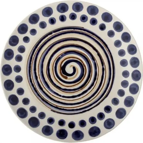 Teller Sham, Blau, Weiß, Orange aus Steinzeug