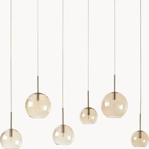 Große Glaskugel-Pendelleuchte, Beige aus Metall pulverbeschichtet