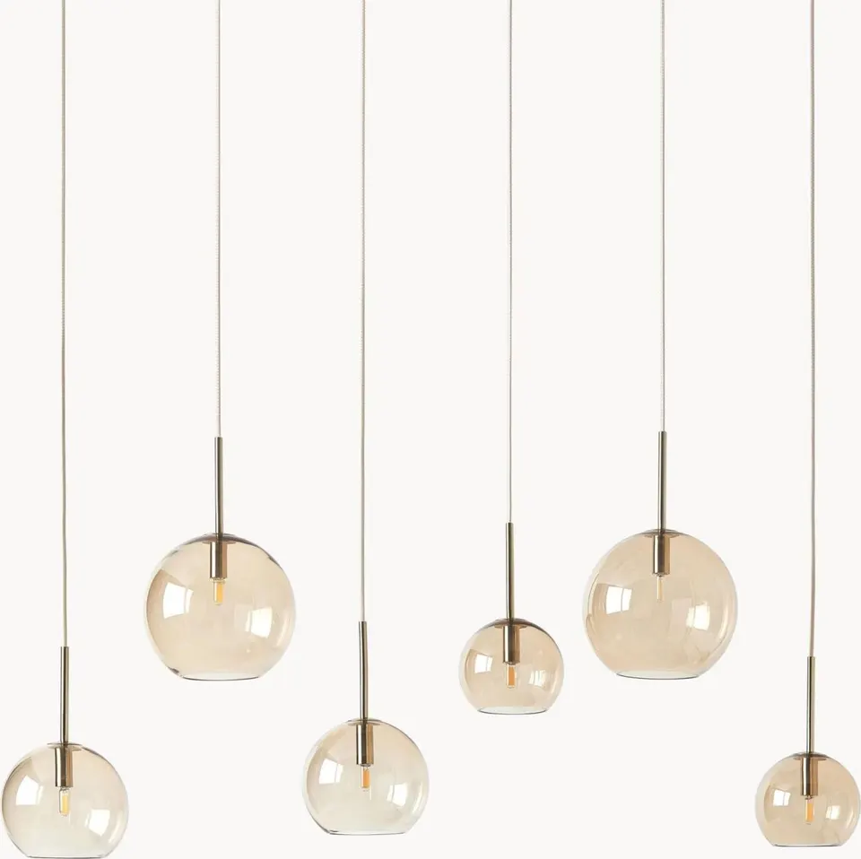 Große Glaskugel-Pendelleuchte, Beige aus Metall pulverbeschichtet