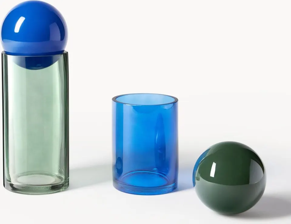 Aufbewahrungs GLAS-KUGEL 2er Set, Grün – Blautöne aus Glas