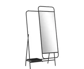 Standspiegel m. Garderobe, Schwarz aus Metall