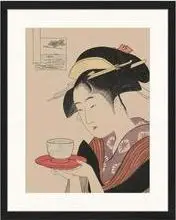 Gerahmtes Wandbild Woman Serving Tea, Schwarz aus Digitaldruck