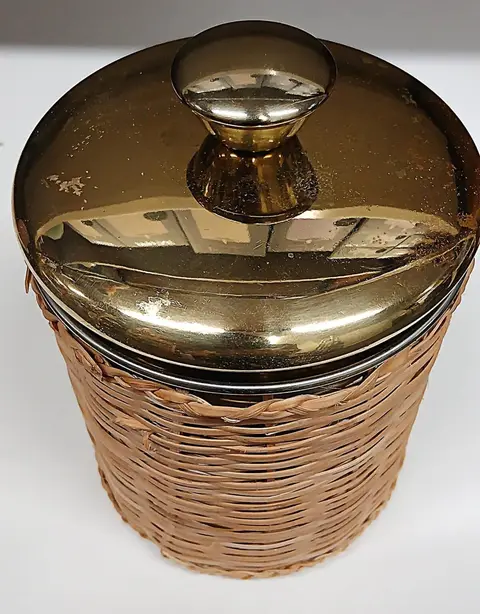 Rattan-Aufbewahrungsbox mit Deckel, Natur aus Edelstahl