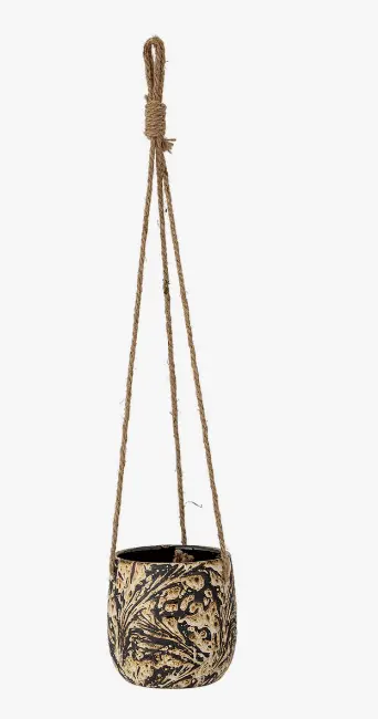 Hängetopf Moghis, Braun aus Jute, Steinzeug