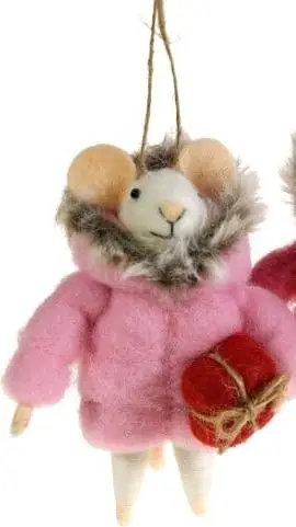 Filzanhänger Maus m. Geschenk, Rot, Rosa aus Filz
