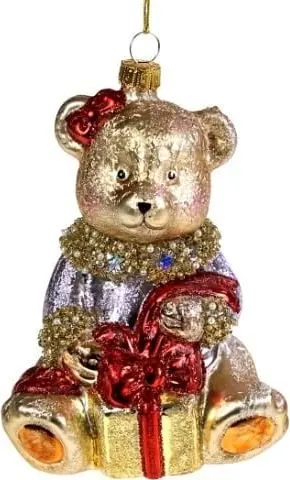 Glas – Weihnachtsanhänger BÄR m. Geschenk, Rot aus Glas