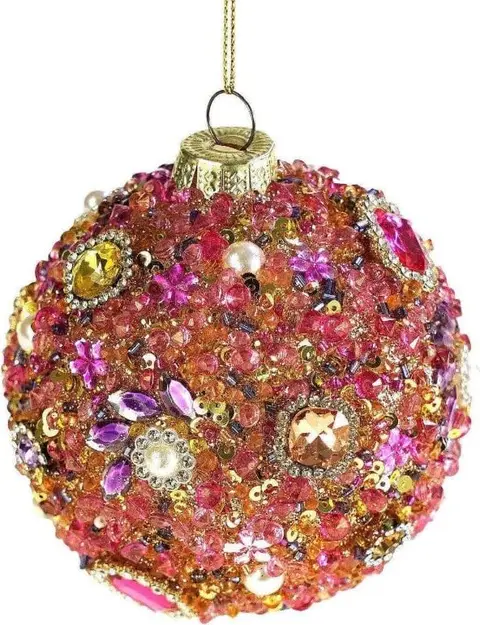 Weihnachtskugel m. Ornamenten BUNT D8 aus Glas