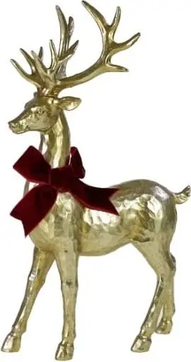 Weihnachts HIRSCH stehend m. Schleife, Gold aus Poly