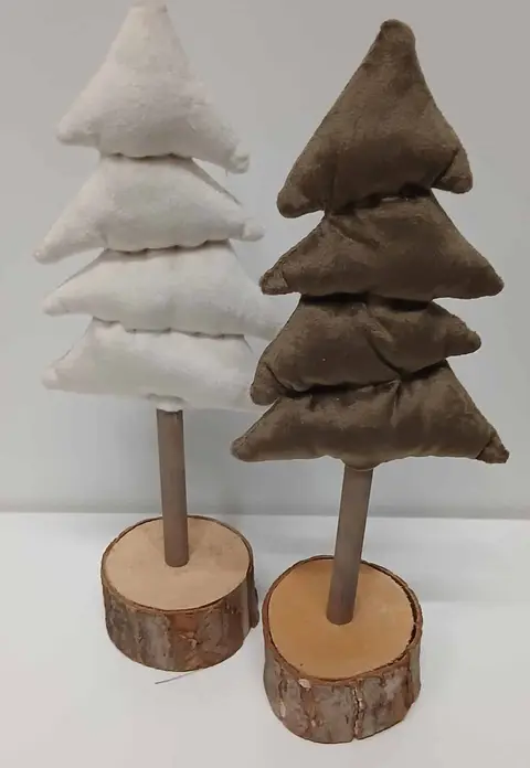 Weihnachtsbäumchen Samt 2 tlg., Grün, Beige aus Samtstoff, Holz