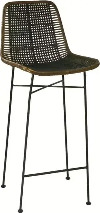POMAX Barstuhl Rattan, Braun, Schwarz aus Rattan, Metall