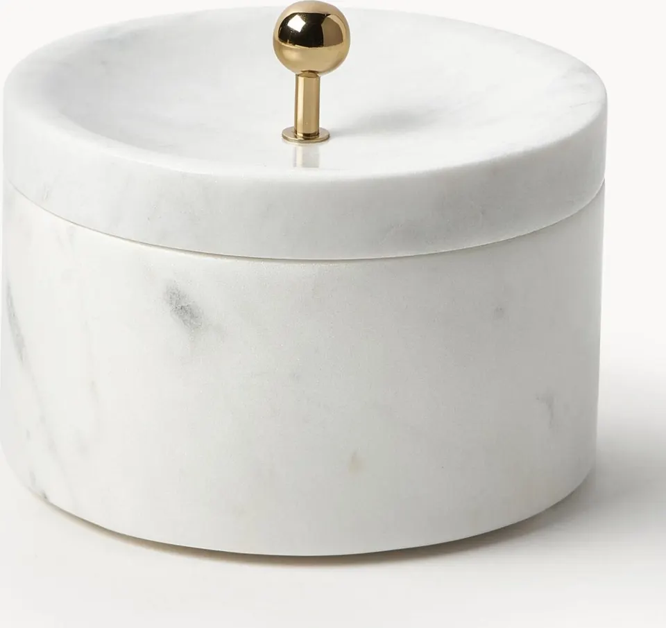 Marmor-Schmuckkästchen mit Deckel, weiß aus Marmor