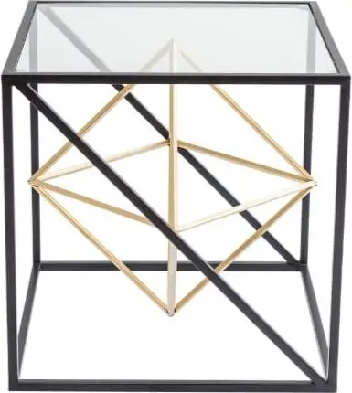 Beistelltisch PRISMA 45×45, Schwarz, Gold aus Stahl pulverbeschichtung, Glas