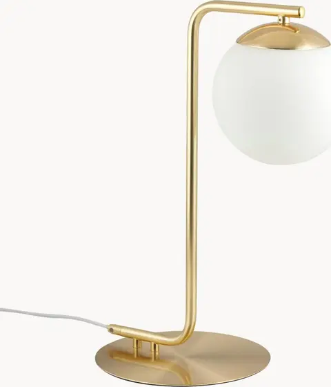 Tischlampe Grant, gold, weiß aus Metall, Opalglas