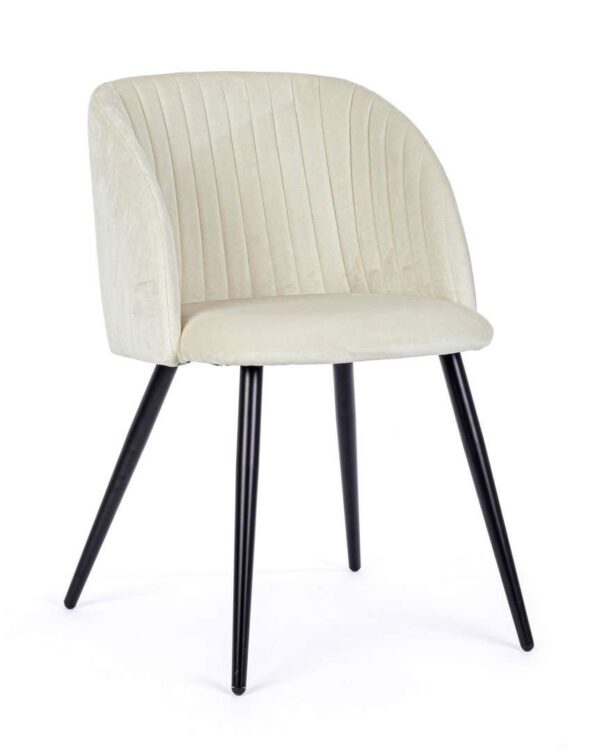 Stuhl Queen aus weißem Samt, elegant und stilvoll, ideal für moderne Wohnräume und als Blickfang im Esszimmer.