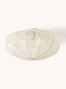 Netzstoff-Deckenleuchte in hellbeige mit einem Durchmesser von 60 cm, ideal für moderne Wohnräume und stimmungsvolle Beleuchtung.