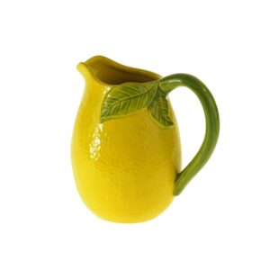Krug in leuchtendem Gelb mit Zitronenmotiv, ideal für Sommergetränke und Dekoration.