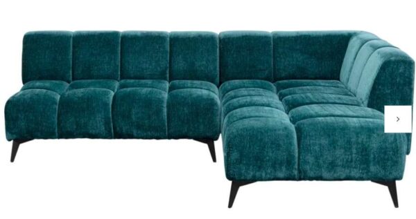 Ecksofa Glamour in petrolfarbener Polsterung, rechte Ausführung, Maße 250 x 200 cm, modernes Design für stilvolle Wohnräume.