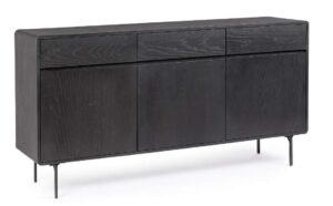 Sideboard WIDALD in Schwarz, Maße 160x40x85.5 cm, 3 Türen und 3 Schubladen für modernen Stauraum.