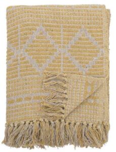 Gelbe Gutte Decke in der Größe 160x130cm, ideal für gemütliche Abende und stilvolle Wohnräume.