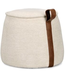 Pouf ANILA NATUR in natürlicher Farbe mit den Maßen H41,5 x D50 cm, moderner Sitzhocker für Wohnzimmer und Schlafzimmer