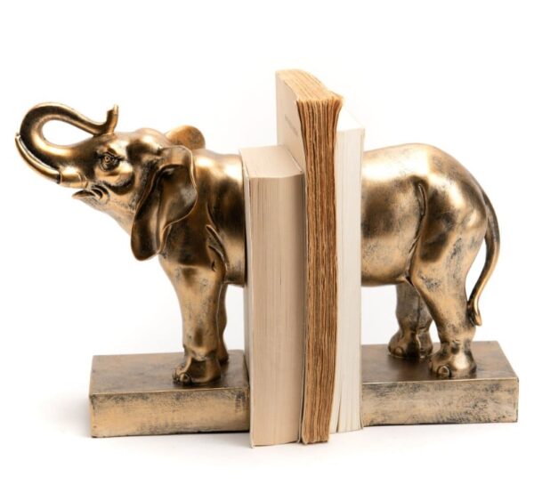 Buchstützen in Form von goldenen Elefanten für stilvolle Bücherregale und eine elegante Wohnraumgestaltung
