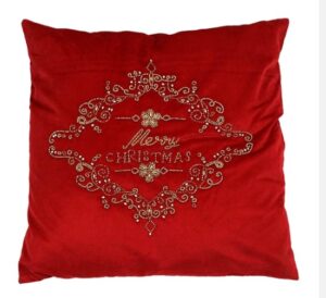 Kissen MERRY CHRISTMAS in Rot mit Füllung, 50x50 cm, perfekt für festliche Dekoration und gemütliche Atmosphäre in der Weihnachtszeit.