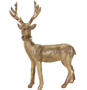 Hirschfigur in Gold, elegante Dekoration für Wohnzimmer und Büro, stilvolles Tiermotiv als Blickfang