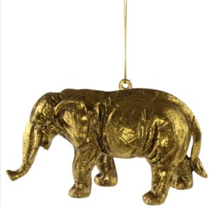 Baumanhänger in Form eines goldenen Elefanten, ideal für die dekorative Verschönerung von Baum und Adventsdekoration.