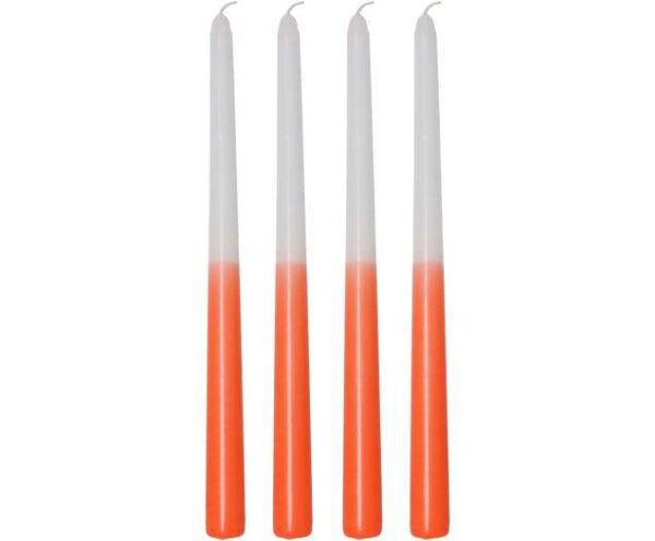 Stabkerzen Dubli in Orange/Weiß, 4 Stück