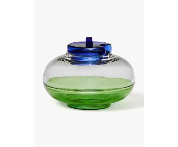 Mundgeblasene Zuckerdose aus hochwertigem Glas, ideal für die stilvolle Präsentation von Zucker auf dem Tisch.