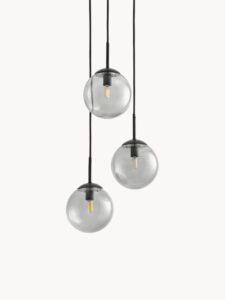 Cluster-Pendelleuchte mit 3 Kugeln aus Rauchglas für modernes Wohnambiente, stilvolle Beleuchtung und elegantes Design.