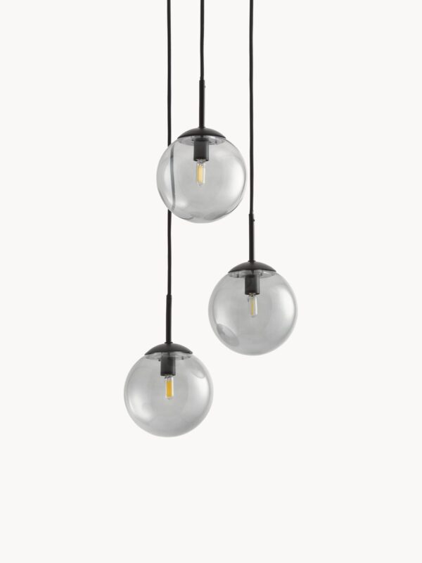 Cluster-Pendelleuchte mit 3 Kugeln aus Rauchglas für modernes Wohnambiente, stilvolle Beleuchtung und elegantes Design.