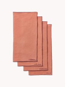 Leinen-Servietten Cosmo mit eleganter Stickerei im Set von 4 Stück für festliche Anlässe und stilvolle Tischdekoration.