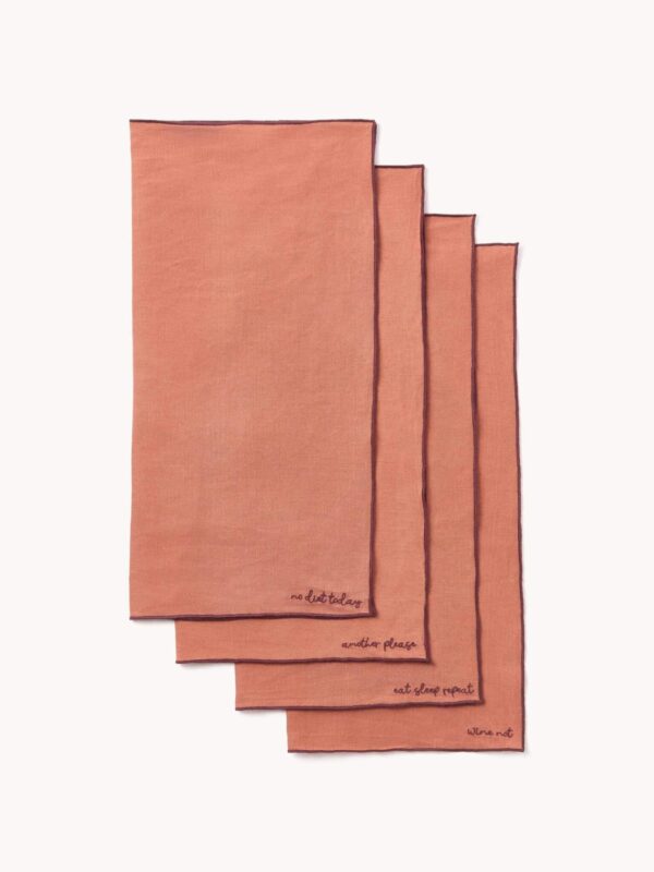 Leinen-Servietten Cosmo mit eleganter Stickerei, Set von 4 Stück für festliche Anlässe und stilvolle Tischdekoration.