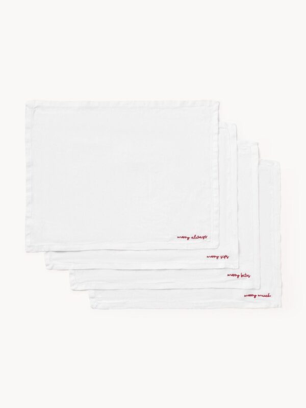 Leinen-Tischsets Alari mit eleganter Stickerei, Set mit 4 Stück für stilvolle Tischdekoration.