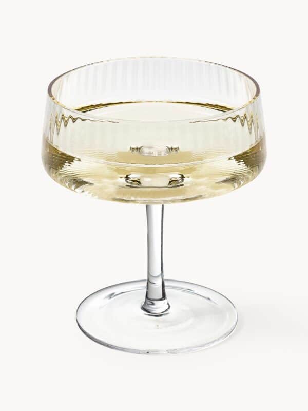 Handgefertigte Champagnerschalen mit Rillenstruktur im Set von 4, elegantes Glas für besondere Anlässe und stilvolles Servieren von Sekt und Champagner.