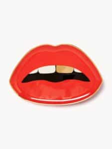 Porzellan Deko-Tablett in Lippenform mit goldenen Akzenten für stilvolle Wohnambiente