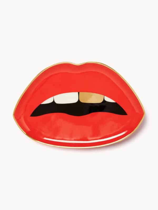 Porzellan Deko-Tablett in Lippenform mit goldenen Akzenten für stilvolle Wohnambiente