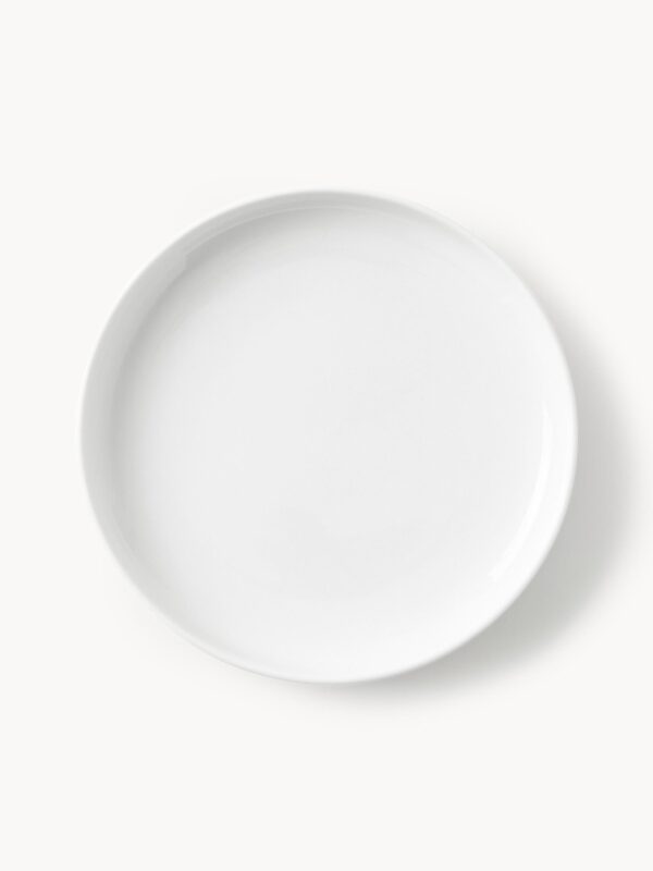 Porzellan-Speiseteller in Weiß, Set mit 4 Stück, ideal für elegante Tischgedecke und festliche Anlässe.