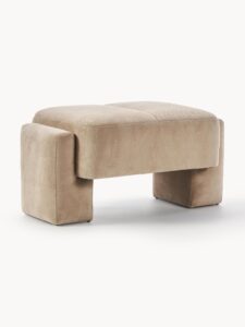 Sofa-Hocker in Beige für modernen Wohnstil, gemütlich und vielseitig einsetzbar als Fußstütze oder Beistelltisch.