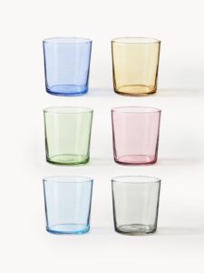 Buntes 6er-Set Wassergläser für farbenfrohes Trinken bei Partys und im Alltag, ideal für Familienfeiern und sommerliche Picknicks.