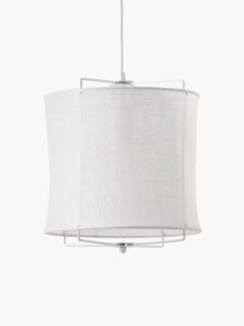 Pendelleuchte aus hochwertigem weißen Leinen, ideal für modernes Wohndesign und stimmungsvolle Beleuchtung im Wohnbereich.