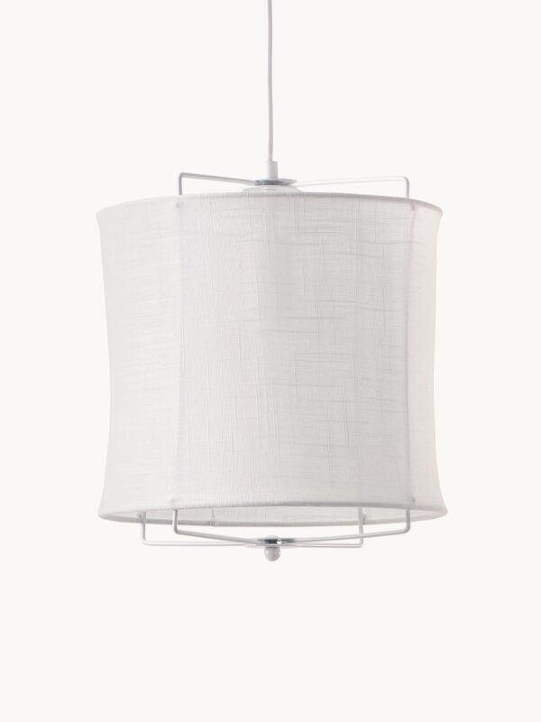 Pendelleuchte aus hochwertigem weißen Leinen, ideal für modernes Wohndesign und stimmungsvolle Beleuchtung im Wohnbereich.