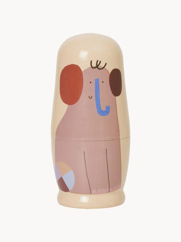 Schachtelpuppen aus Schima Superba Holz im 5er-Set für kreatives Spielen und dekorative Akzente in Kinderzimmern.